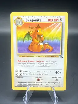 Pokemon TCG Dragonite 19/62 Fossil Non-Holo Rare Card WOTC 1999 Vintage LP! - Image 2