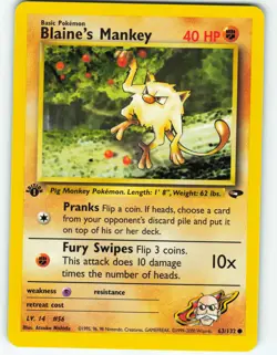 Blaine's Mankey - 1st Edition - 63/132 Gym Challenge - Pokemon TCG - 2000 - Image 1