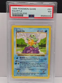1999 POKEMON BASE SET SHADOWLESS #63 /102 SQUIRTLE PSA 7 - Image 1