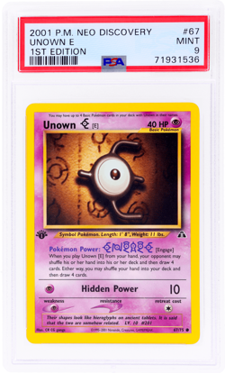 2001 Pokemon Neo Discovery Unown E 1st Edition #67 PSA 9 - Image 1