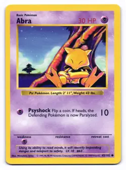 Abra 43/102 Common Base Set Pokemon Shadowless LP - Image 1