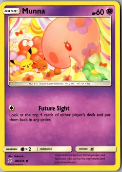 Munna 88/236 Common SM - Unified Minds LP Pokemon Card - Image 1