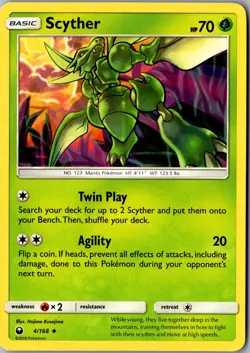 Scyther 4/168 Uncommon SM - Celestial Storm LP Pokemon Card - Image 1