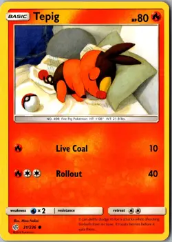 Tepig 31/236 Common SM - Cosmic Eclipse LP Pokemon Card - Image 1