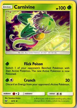Carnivine 6/73 Uncommon Shining Legends LP Pokemon Card - Image 1