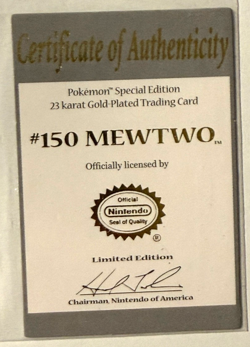 1999 Pokemon 23K Gold Plated Mewtwo Card #150 w/ COA Nintendo Burger King - Image 5