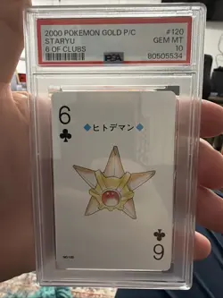 2000 POKEMON SILVER VERSION PLAYING CARDS 6 OF CLUBS #120 STARYU PSA 10 - Image 1