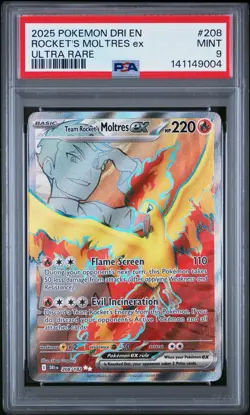 2025 Pokemon Destined Rivals DRI En Rocket's Moltres Ex Ultra Rare #208 PSA 9 - Image 1