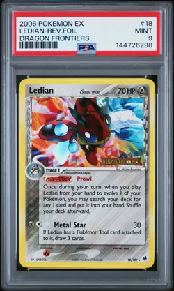 2006 POKEMON EX DRAGON FRONTIERS #18 LEDIAN-REVERSE FOIL PSA 9 - Image 1
