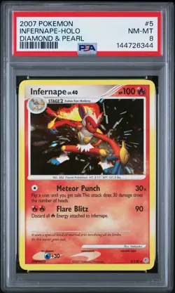 2007 POKEMON DIAMOND & PEARL #5 INFERNAPE-HOLO PSA 8 - Image 1