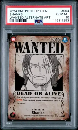 2024 ONE PIECE OP09-EMPERORS IN THE NEW WORLD WANTED ALTERNATE ART SHANKS PSA 10 - Image 1