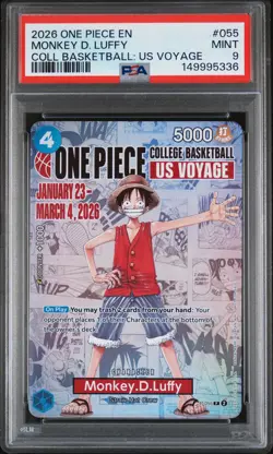2026 ONE PIECE PROMOS COLLEGE BASKETBALL : US VOYAGE #055 MONKEY D. LUFFY PSA 9 - Image 1