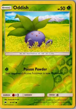 Oddish Reverse Holo 4/147 Common SM03 SM - Burning Shadows HP Pokemon Card - Image 1