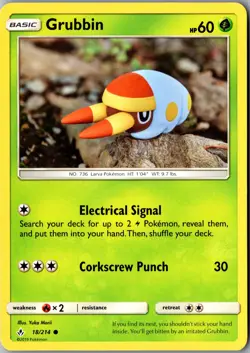 Grubbin 18/214 Common SM - Unbroken Bonds LP Pokemon Card - Image 1