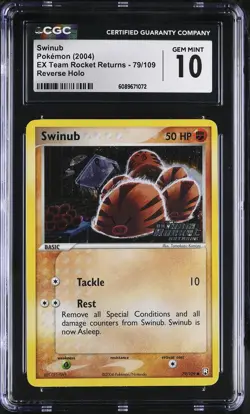 CGC 10 Swinub EX Team Rocket Returns 79/109 Reverse Holo Stamped Pokemon Card - Image 1