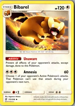 Bibarel 172/236 Uncommon SM - Unified Minds LP Pokemon Card - Image 1