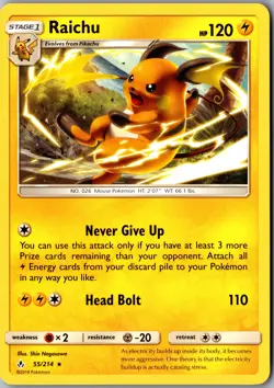Raichu 55/214 Rare SM - Unbroken Bonds LP Pokemon Card - Image 1