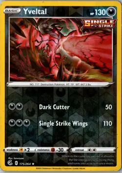 Yveltal Reverse Holo 175/264 Rare SWSH08: Fusion Strike LP Pokemon Card - Image 1