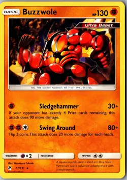 Buzzwole 77/131 Rare SM - Forbidden Light LP Pokemon Card - Image 1