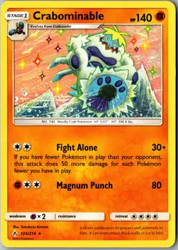 Crabominable 105/214 Rare SM - Unbroken Bonds LP Pokemon Card - Image 1