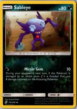 Sableye Reverse Holo 133/236 Uncommon SM11 SM - Unified Minds LP Pokemon Card - Image 1