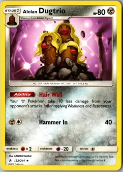 Alolan Dugtrio 122/214 Rare SM - Unbroken Bonds LP Pokemon Card - Image 1