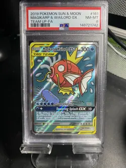 2019 POKEMON SUN & MOON TEAM UP #161 FULL ART MAGIKARP & WAILORD GX PSA 8 #161 - Image 1