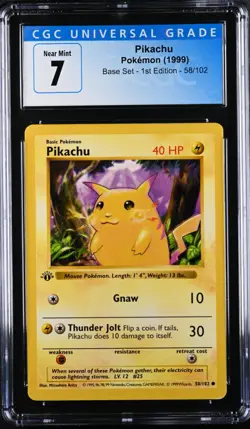 Pokemon 1999 Pikachu Shadowless Base Set - 1st Ed. #58 CGC 7 - Image 1