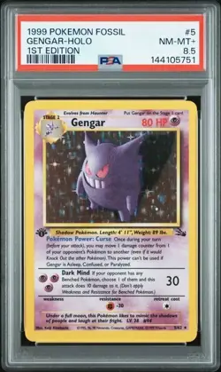 1999 POKEMON FOSSIL #5 GENGAR-HOLO 1ST EDITION PSA 8.5 - Image 1