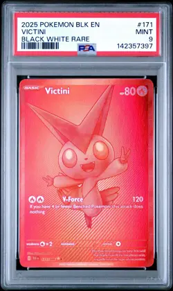 2025 Pokemon Black Bolt BLK En Victini Black White Rare #171 PSA 9 Mint - Image 1