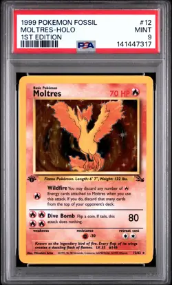 1999 POKEMON FOSSIL 1ST EDITION #12 MOLTRES-HOLO PSA 9 - Image 1