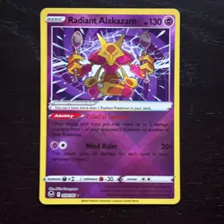 Radiant Alakazam 059/195 Pokemon Silver Tempest SWSH Radiant Rare Holo Card NM - Image 1
