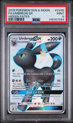 2019 Pokemon Sun & Moon Full Art Umbreon Gx Hidden Fates #SV69 PSA 9 Mint - Image 1
