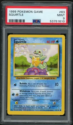 1999 POKEMON GAME BASE SET #63 SQUIRTLE PSA 9 - Image 1