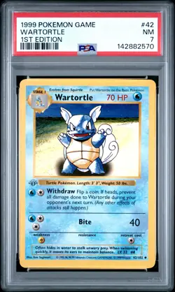 1999 POKEMON BASE SET 1ST EDITION #42 WARTORTLE PSA 7 - Image 1