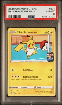 2020 POKEMON FUTSAL #001 PIKACHU ON THE BALL PSA 8 - Image 1