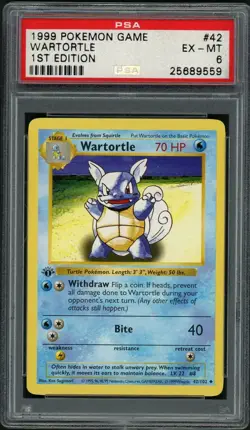 1999 POKEMON GAME BASE SET #42 WARTORTLE SHADOWLESS 1ST EDITION PSA 6 - Image 1