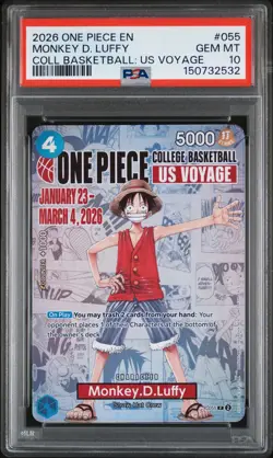 2026 ONE PIECE PROMOS COLLEGE BASKETBALL US VOYAGE MONKEY D. LUFFY PSA 10 - Image 1