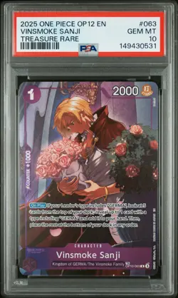 2025 ONE PIECE OP12-LEGACY OF THE MASTER TREASURE RARE VINSMOKE SANJI PSA 10 - Image 1