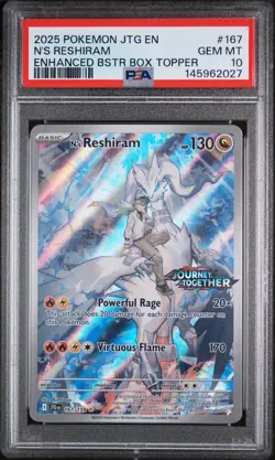 2025 Pokemon Journey Together # 167 N's Reshiram Enhanced Box Topper PSA 10 Card - Image 1