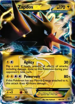 Pokemon TCG Zapdos EX 48/135 Black & White Plasma Storm Ultra Rare Holo DMG - Image 1
