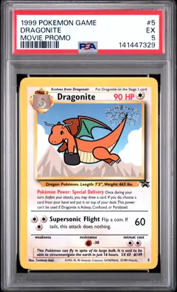 1999 POKEMON GAME MOVIE PROMO #5 DRAGONITE PSA 5 - Image 1