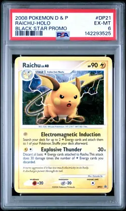 2008 POKEMON DIAMOND & PEARL BLACK STAR PROMO #DP21 RAICHU-HOLO PSA 6 - Image 1