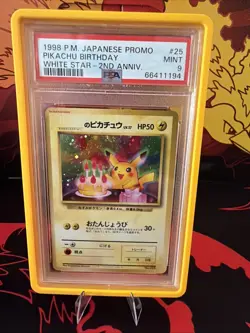 1998 POKEMON JPN PROMO WHITE STAR-2ND ANNIV. #25 PIKACHU BIRTHDAY PSA 9 - Image 1