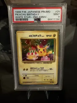 1998 POKEMON JPN PROMO WHITE STAR-2ND ANNIV. #25 PIKACHU BIRTHDAY PSA 9 - Image 5