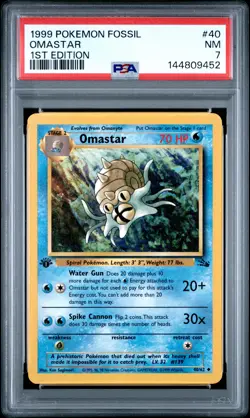 1999 POKEMON FOSSIL 1ST ED #40 OMASTAR PSA 7 - Image 1