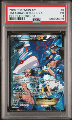 2015 POKEMON XY DOUBLE CRISIS #6 FULL ART/TEAM AQUA'S KYOGRE EX PSA 1 - Image 1
