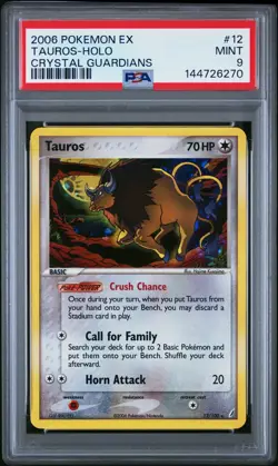 2006 POKEMON EX CRYSTAL GUARDIANS #12 TAUROS-HOLO PSA 9 - Image 1