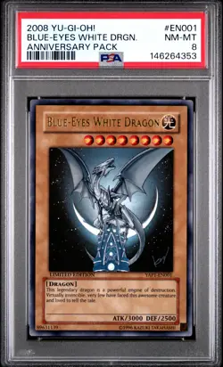 2008 YU-GI-OH! ANNIVERSARY PACK #EN001 BLUE-EYES WHITE DRAGON PSA 8 - Image 1