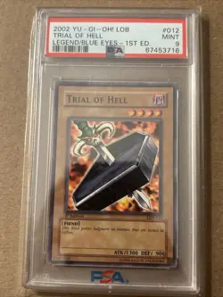 2002 YU-GI-OH! LOB-LEGEND OF BLUE EYES WHITE DRAGON 1ST ED TRIAL OF HELL PSA 9 - Image 1